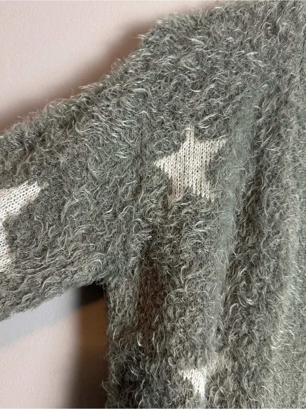 Olive & Oak Sage Green Fuzzy Open Star-Pattern Cardigan Sweater Size Small